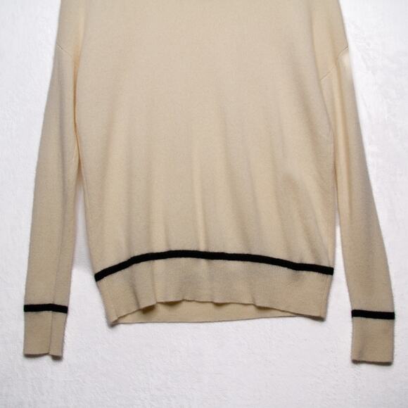 Rachel Zoe 100% Cashmere Crew Neck Sweater Contrast Trim Ivory Quiet Luxury Sz S - Picture 3 of 7